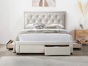 Letto con Cassetti 160 x 200 cm Tessuto Beige - LEOPOLD
