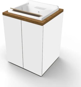 Lavatoio in legno Bianco a 2 ante con top Noce e vasca in resina 71x65 cm