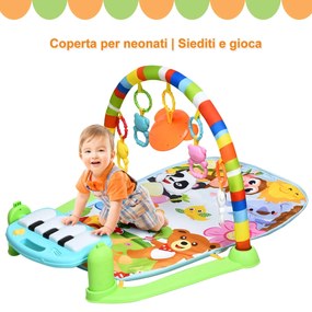 Costway Palestrina attività con tappetino per bambini, Tappetino pianoforte 4 giocattoli appesi e 1 specchio