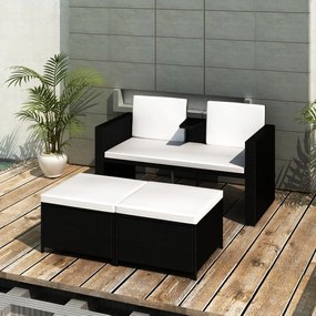 Set divani da giardino 4 pz con cuscini in polyrattan nero