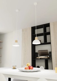 Lampada a sospensione in acciaio e legno SECO 1 E27 bianco