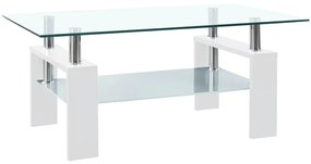 Tavolino salotto bianco e trasparente95x55x40cm vetro temperato