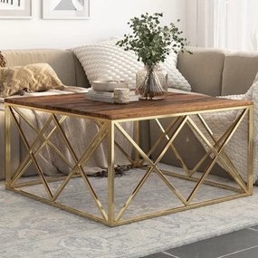 Tavolino salotto dorato acciaio inossidabile e legno massello