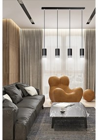 Lampadario 4 Luci Ivar Con Cilindri In Acciaio Nero E Cromo