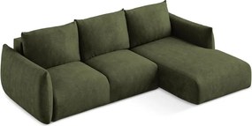 Divano angolare verde allungabile (con penisola a destra/con chaise lounge) con rivestimento in ciniglia Leila – Makamii