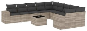 Set divani da giardino 11 pz con cuscini in polyrattan grigio