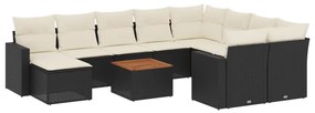 Set divani da giardino 11 pz con cuscini in polyrattan nero