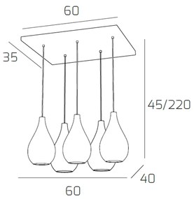 Sospensione Contemporanea Drop Metallo Cromo Vetro Cromo 4 Luci E14