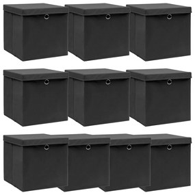 Scatole Portaoggetti Con Coperchi 10pz Neri 32x32x32 Cm Tessuto /