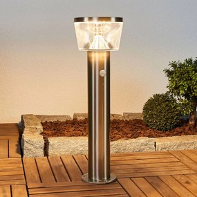 Lindby lampioncino LED solare Antje, rilevatore di movimento, IP44 Antje, Alluminio / Grigio / Zincato, Acciaio Inox, Moderno, Lampade solari