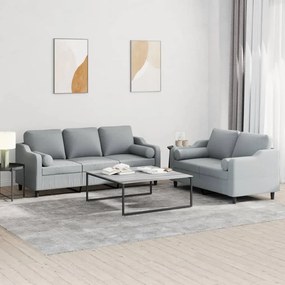 Set Divani 2 Pz Con Cuscini Grigio Chiaro İn Tessuto /