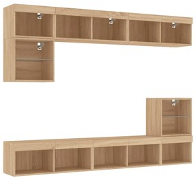 Mobili tv a muro con led 8pz rovere sonoma legno multistrato