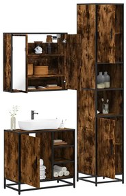 Set Mobili Da Bagno 3 Pz Rovere Fumo İn Legno Multistrato /