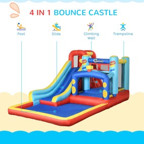 Castello Giostra Gonfiabile 435x245x200 cm con Scivolo Piscina e Pompa Multicolor...