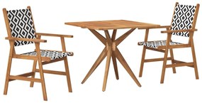 Set da pranzo per giardino 3 pz in legno massello di acacia