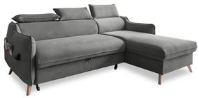 Divano letto angolare in velluto grigio chiaro (angolo destro) Sweet Harmony - Miuform