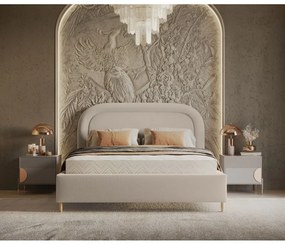 Letto matrimoniale imbottito beige con spazio contenitivo e rete 140x200 cm Mija - Maison de Rêve