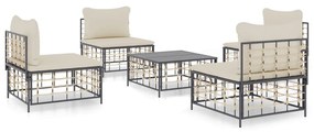 Set divani da giardino 5 pz con cuscini antracite in polyrattan