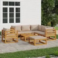 Set Salotto da Giardino 8pz con Cuscini Tortora Legno Massello 3155259