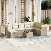 Set Divano da Giardino 9 pz con Cuscini Beige in Polyrattan 3263284