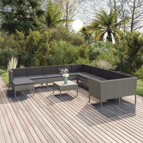 Set divani da giardino 12 pz con cuscini in polyrattan grigio