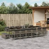 Set da Pranzo da Giardino 17pz con Cuscini Grigio in Polyrattan 3211544