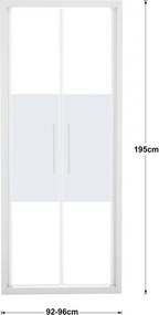 Porta doccia saloon L 92-96 cm x H 195 cm per nicchia in vetro smerigliato SP. 6 mm, profilo opaco bianco, serie Record