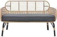 Divano grigio in PE naturale Rattan a 2 posti con cuscino di seduta intrecciato Design Boho