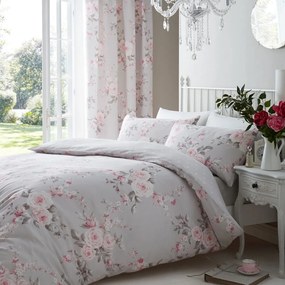 Biancheria letto matrimoniale grigia estesa 230x220 cm Canterbury Floral - Catherine Lansfield