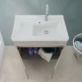 Mobile lavatoio 79x46,8 cm rovere grigio con vasca in ceramica bianca