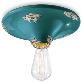 Plafoniera Vintage Tonda Grande Ceramica Verde 1 Luce E27