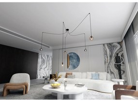 Lampadario 5 Luci Ginevra In Acciaio Nero Con Cavo Lungo E Vetri Multicolor
