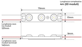 Catena da 20 moduli da 1.5W 12VDC IP67 da 125lm/W Colore Bianco Caldo 2.700K