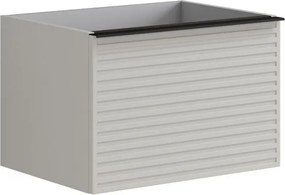 Cassettiera Pixel con 2 cassetti (1 interno) frontale stripes laccato opaco grigio pastello e maniglia alluminio nero opaco L60 H40 P45,5 cm