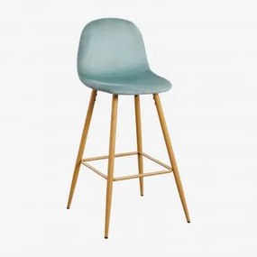 Sgabello Alto Glamm In Velluto Verde Abete & ↑75 Cm & Legno Naturale - Sklum