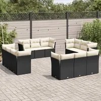 Set Divani da Giardino 12 pz con Cuscini Nero in Polyrattan 3249165