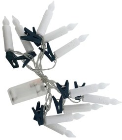 Catena decorativa natalizia a LED 10 LED, alimentazione 2x AA, 1,65 m, luce calda, a forma di candela