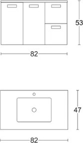 Mobile bagno sospeso 82 cm base 2 ante e 2 cassetti con lavabo ANGELA2 Quercia Bianco