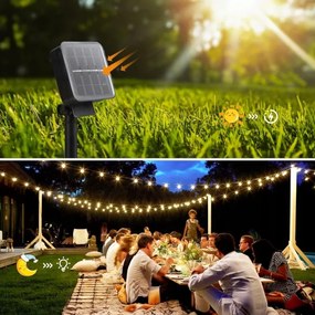 Catena luminosa solare a LED, 50 LED, 8 funzioni, 500 mAh, 9,5 m, IP67, bianco caldo