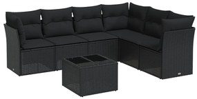 Set Divani da Giardino con Cuscini 7pz Nero Polyrattan