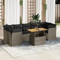 Set Divano da Giardino 8 pz con Cuscini Grigio in Polyrattan 3326902