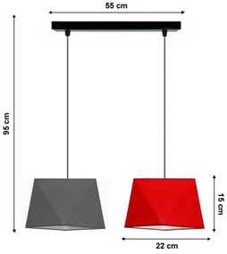Lampadario a sospensione con filo DIAMENT 2xE27/60W/230V grigio-rosso