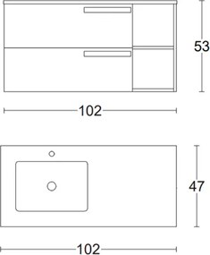 Mobile bagno sospeso 100 cm con 2 cassetti e lavabo in ceramica DELIA3 Bianco