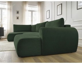 Divano angolare in verde scuro allungabile (con penisola a destra/a forma di "U") con rivestimento in velluto a coste Lucien – Bobochic Paris