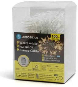 Aigostar - Catena luminosa LED natalizia da esterno, 25 LED, 8 funzioni, 3×AA, 2,5 m, IP44, bianco caldo, a forma di stelle