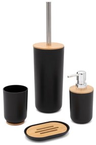 Set completo accessori bagno da appoggio in abs nero e bamboo Surf