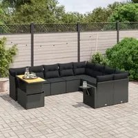 Set Divani da Giardino 10pz con Cuscini in Polyrattan Nero 3271916