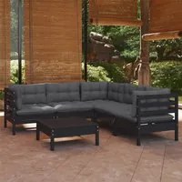 Set Divani da Giardino 6 pz con Cuscini Neri in Legno di Pino cod mxl 52456