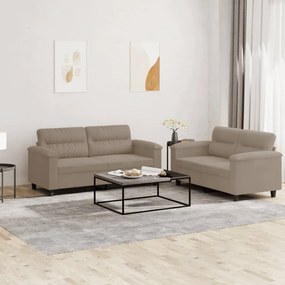 Set divani 2 pz con cuscini tortora in tessuto microfibra