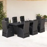 Set da Pranzo da Giardino 9 pz con Cuscini Nero in Polyrattan 3277659